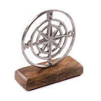 AUFSTELLER Maritim Windrose Metall, Mangoholz silber-braun - Naturfarben, Holz (11/16/5cm) - DESIGN DELIGHTS