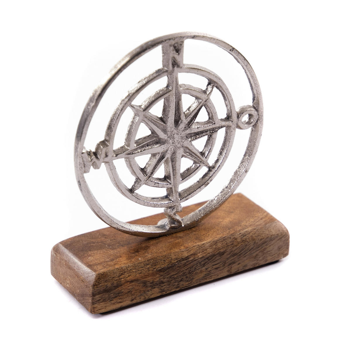 AUFSTELLER Maritim Windrose Metall, Mangoholz silber-braun - Naturfarben, Holz (11/16/5cm) - DESIGN DELIGHTS