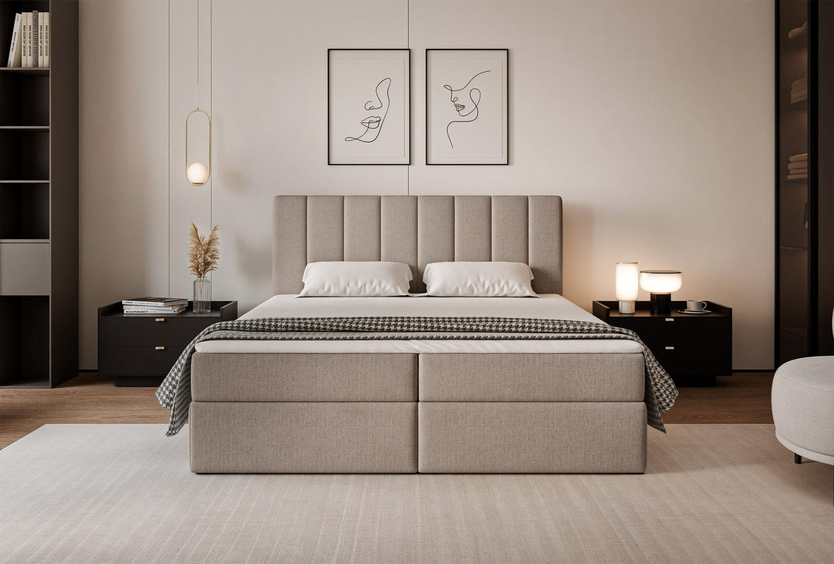 BOXBETT LEO 200/200 cm mit Matratze und Topper, Cappuccino - Schwarz/Cappuccino, Holzwerkstoff/Kunststoff (200/200cm) - Idohome