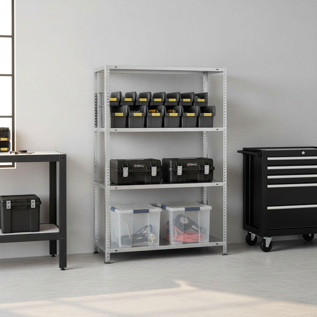 SCHRAUBREGAL PANDA MID | HxBxT 150x110x50cm | 4 Fachböden | Fachlast 90kg | Verzinkt - Silberfarben, Metall (110/150/50cm) - PROREGAL