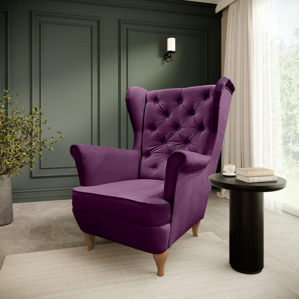 CHESTERFIELD-SESSEL Falco violett mit Holzbeinen - Buchefarben/Violett, Holz/Textil (82/102/92cm) - Beautysofa
