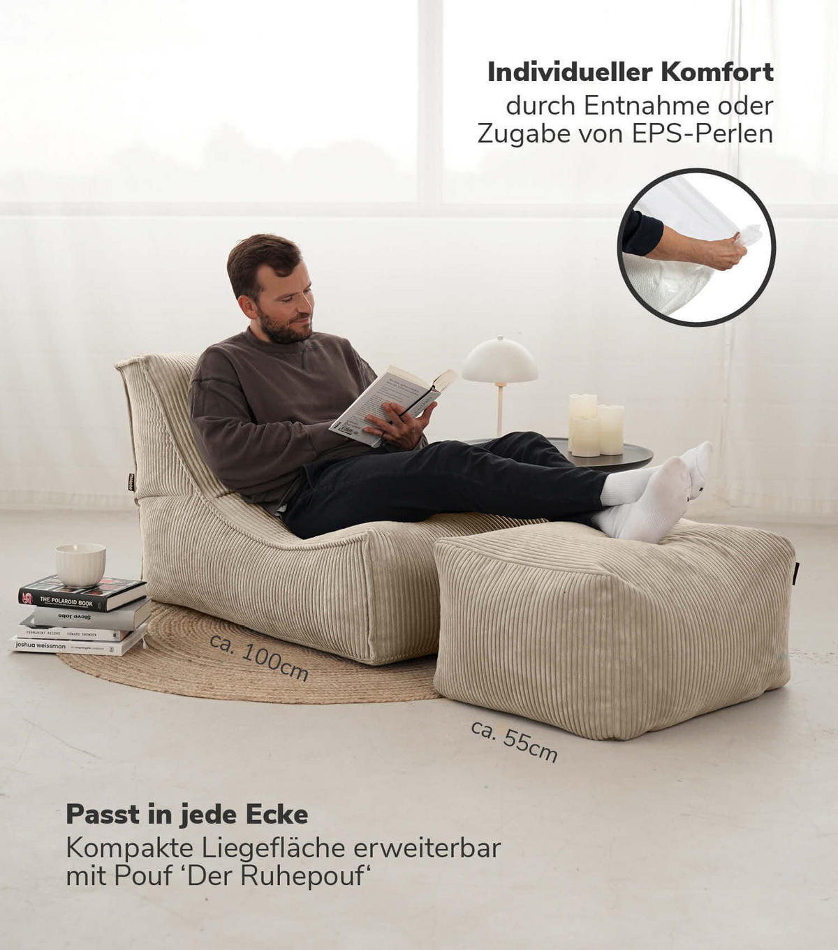 SITZSACK Cord Der Gelassene - Beige, Textil (100/65/65cm) - Mokebo
