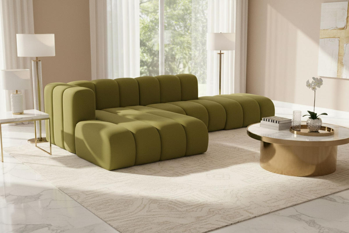 ECKSOFA L-form mit Hocker, Grand Mini, Stoff Salvador, Olive, Links - Olivgrün, Holz (295/179cm) - Kaiser Möbel