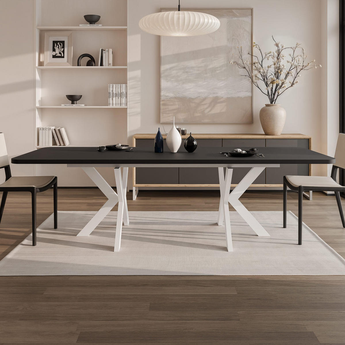 AUSZIEHTISCH DANTON 200/100/76 cm, Weiß / Schwarz - Schwarz/Weiß, Holzwerkstoff/Metall (100/200/76cm) - Idohome