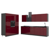 KÜCHENZEILE Fame-Line, Bordeaux Hochglanz/Anthrazit, 460 cm ohne Arbeitsplatte - Bordeaux/Anthrazit, Holzwerkstoff (460/206.8/51.6cm) - Vicco