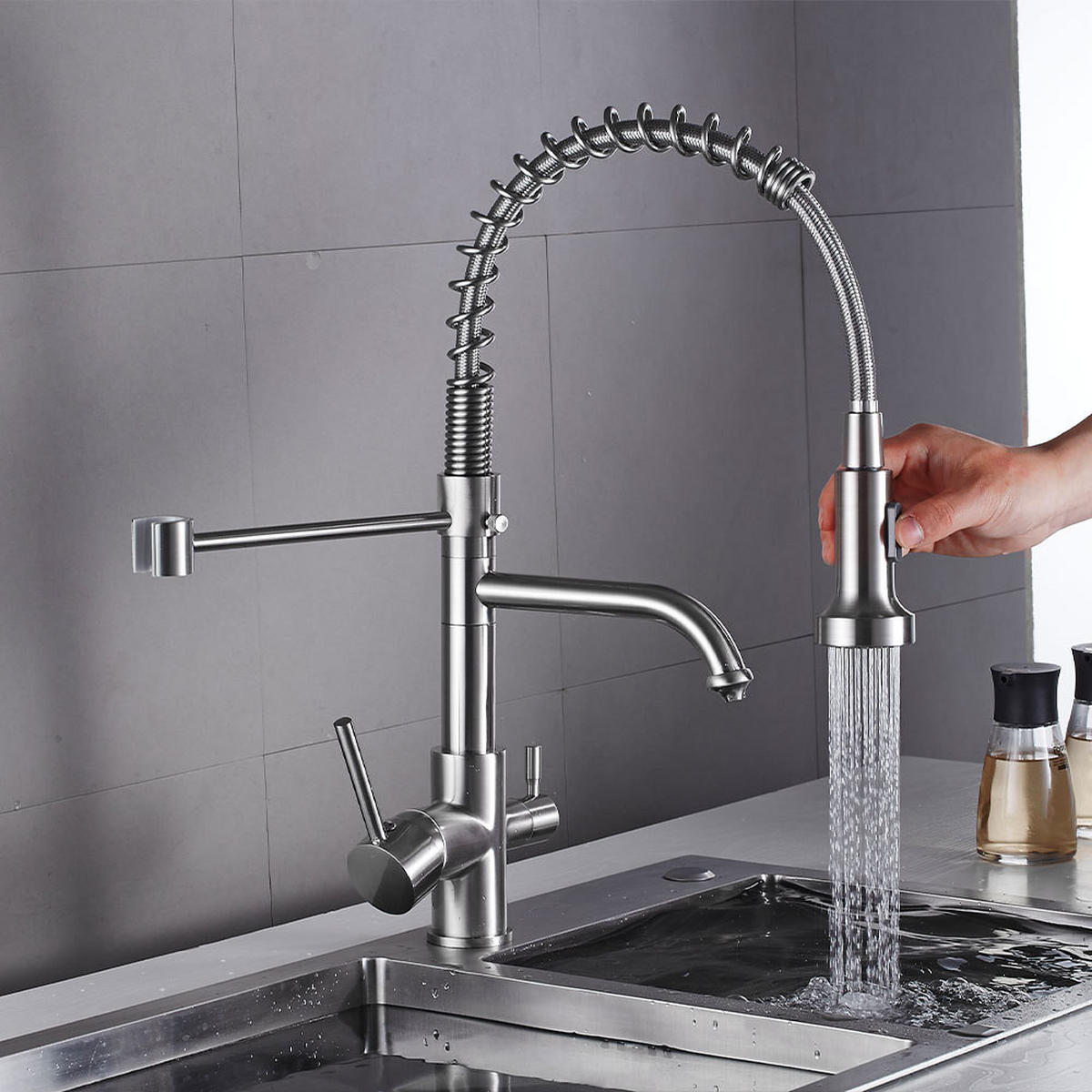 BADEZIMMERARMATUR, 3-in-1-Funktion, Zu- und Ablaufrohre, 44,5 x 23,5 cm, silber. - Silberfarben, Metall (50/7/31cm) - Vallsero