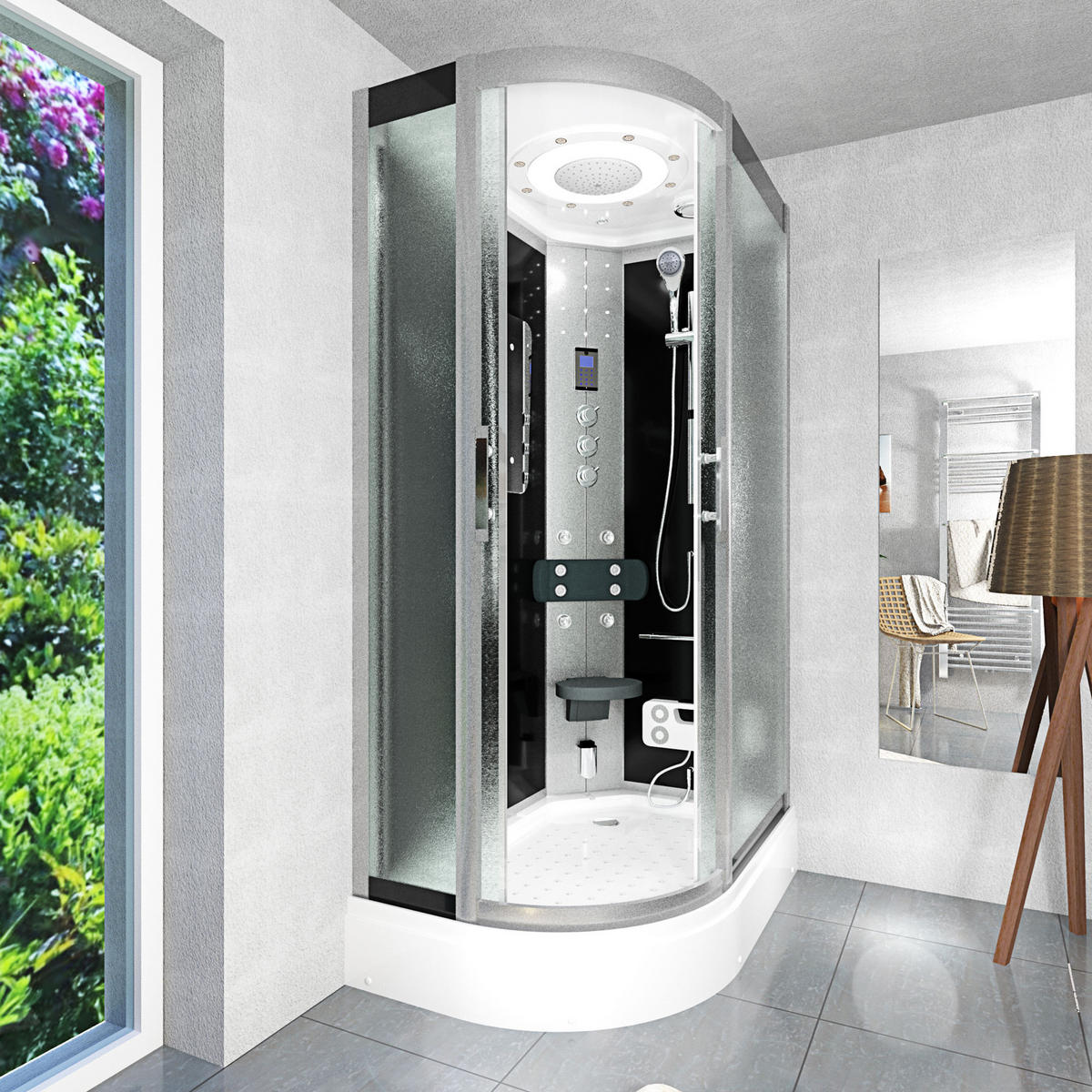 DUSCHE DampfduscheD60-73M3L-EC sw 120x80 - Schwarz, Glas/Kunststoff (120/80/215cm) - AcquaVapore by Sandra Jentho