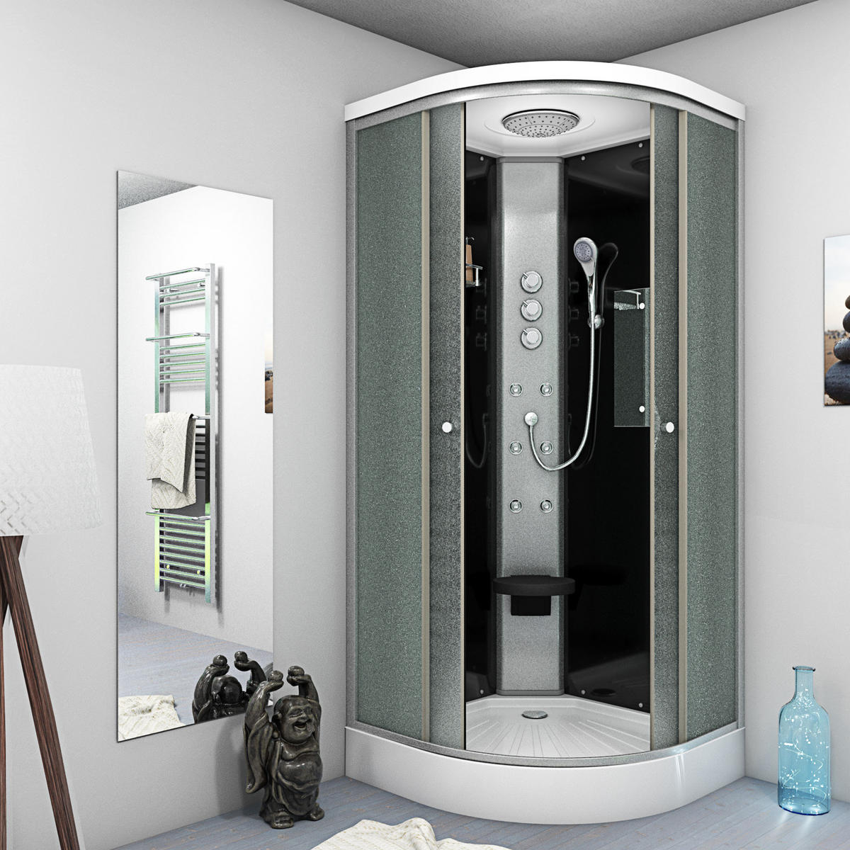 DUSCHE Fertigdusche D10-03M1-EC Schwarz 80x80 - Schwarz, Glas/Kunststoff (80/80/215cm) - AcquaVapore by Sandra Jentho
