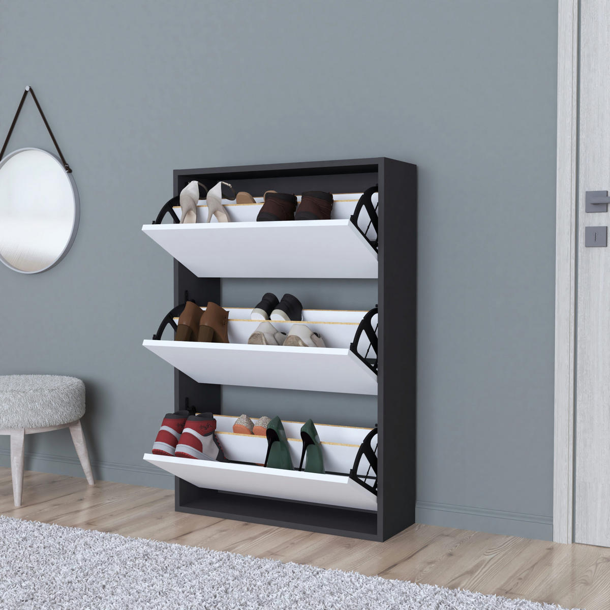 SCHUHKIPPER Aurskog - Grau, Holzwerkstoff (73.5/110/24cm) - [en.casa]