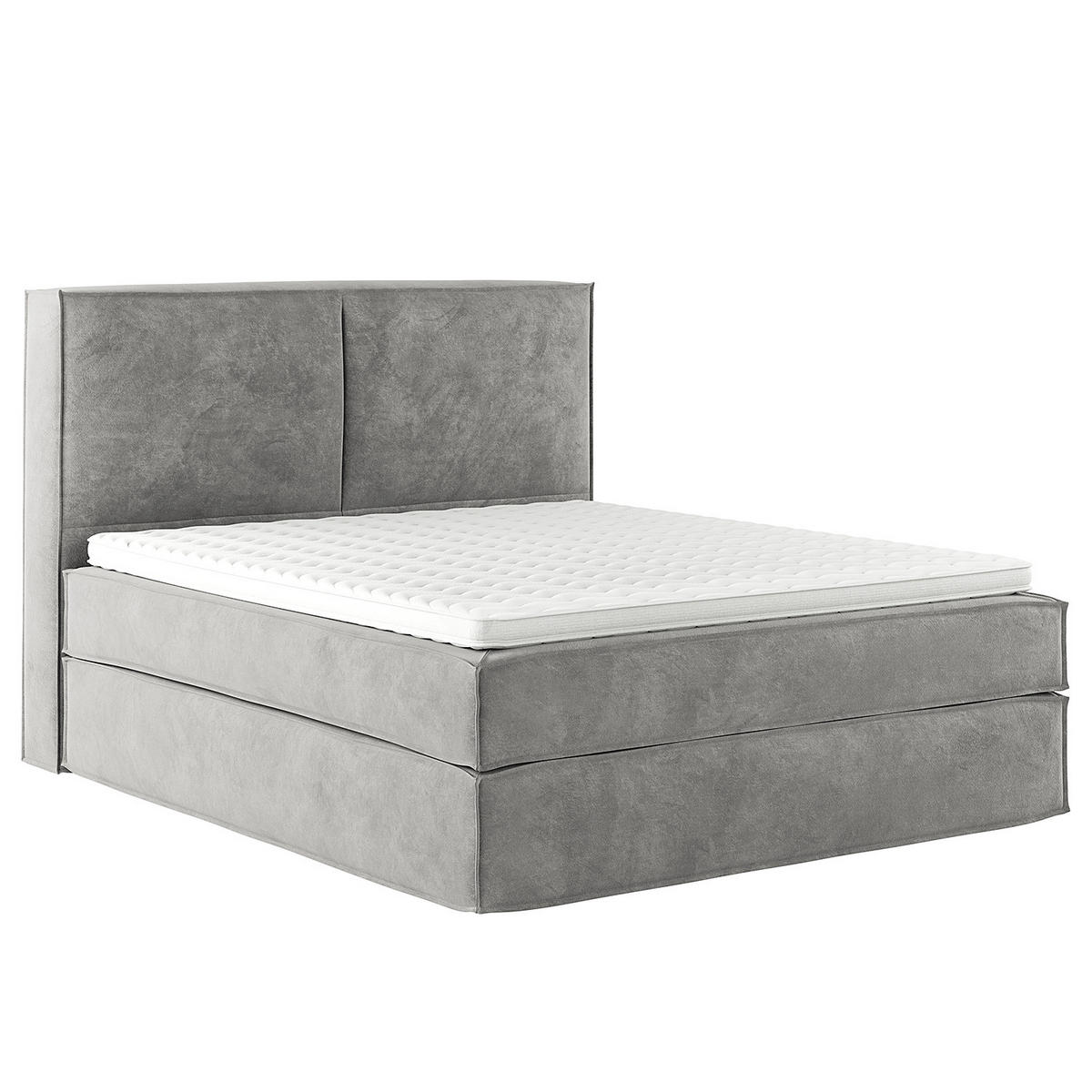 BOXSPRINGBETT mit Kopfteil - Premium - Hellgrau, Textil (180/200cm) - home24
