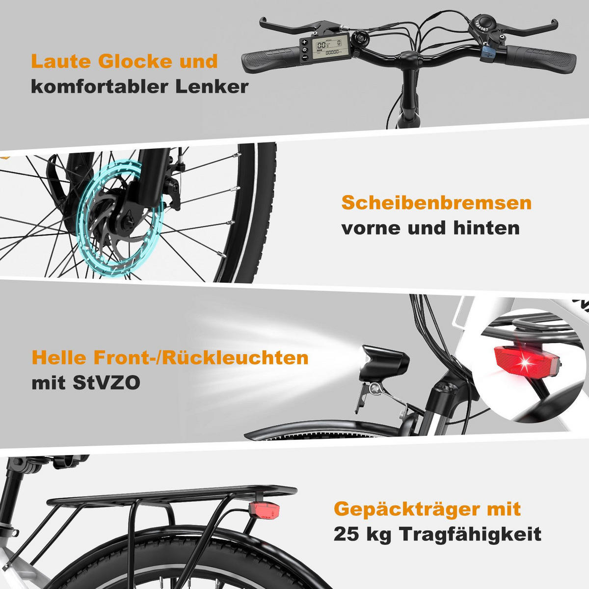 E-BIKE Cityrad BK27 250W-Motor 36V 13Ah Akku - Weiß, Metall (87cm) - HITWAY