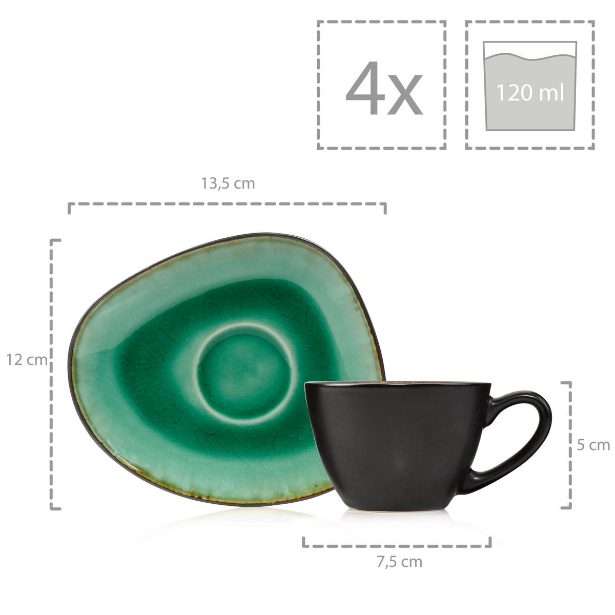 ESPRESSOTASSEN SET PALM BEACH - 8 teilig aus Steingut - Grün, Keramik (0.1L) - Sänger