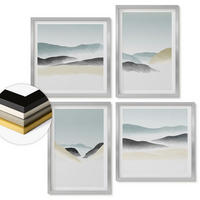 WANDBILDER 4er Set - 50x50 cm & 40x60 cm Silberner Rahmen - Berge minimalistische Pastellfarben - Silberfarben, Kunststoff (50/50cm) - ArtPrintCave