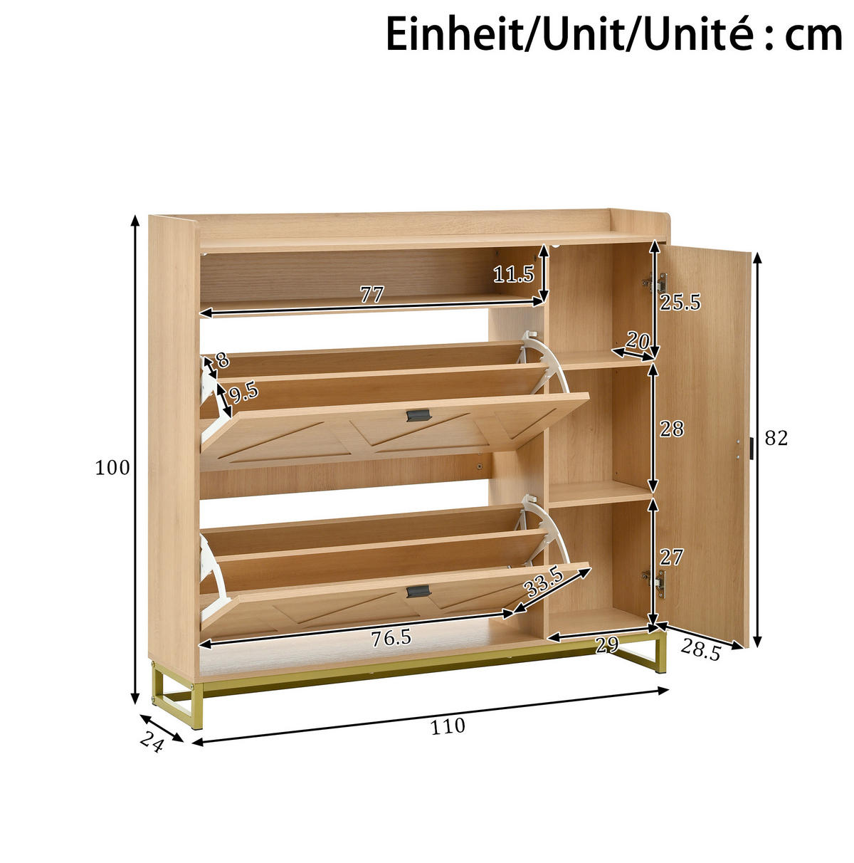 SCHUHSCHRANK 110/24/100 cm Natur aus MDF mit Soft-Close und Metallgestell - Naturfarben, Holzwerkstoff (110/100/24cm) - OKWISH