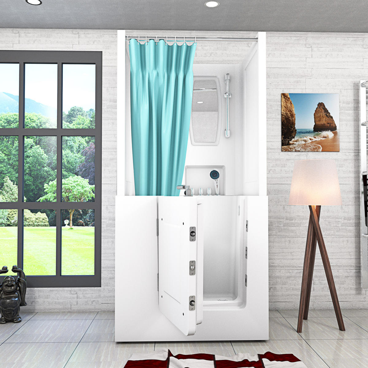 SENIORENDUSCHE S02D-TH-B-L Weiß - Weiß, Glas/Kunststoff (100/78/205cm) - AcquaVapore by Sandra Jentho