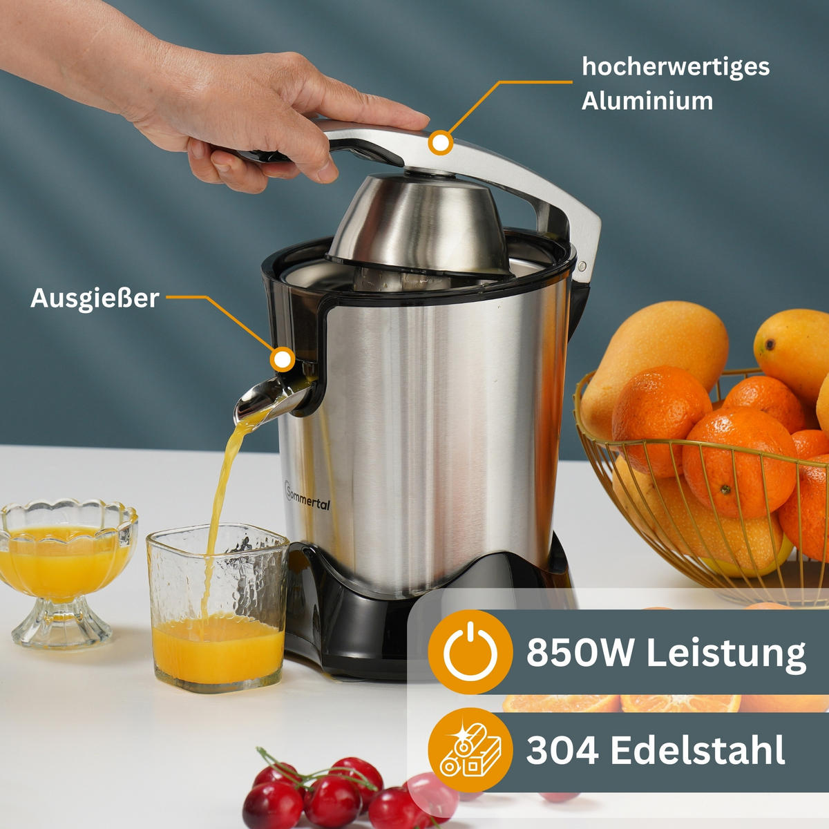 SAFTPRESSE CP850 - Edelstahlfarben, Metall (19/33/19cm) - Sommertal