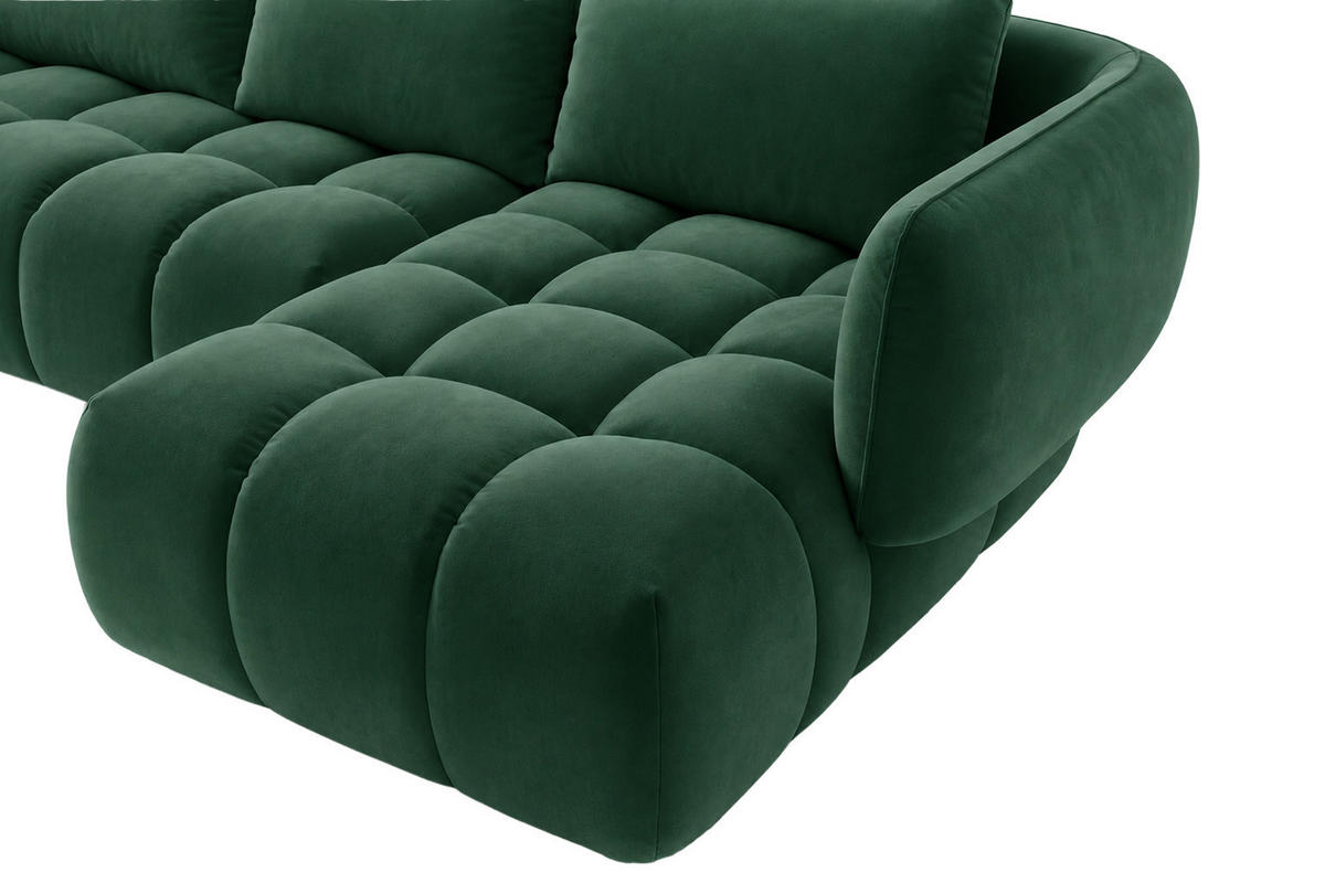 ROHOVÁ SEDAČKA ve tvaru L, velurová tkanina Bluvel, Zelená, Pravá strana, SEVIO L - zelená barva, dřevo (242/175cm) - Kaiser Möbel