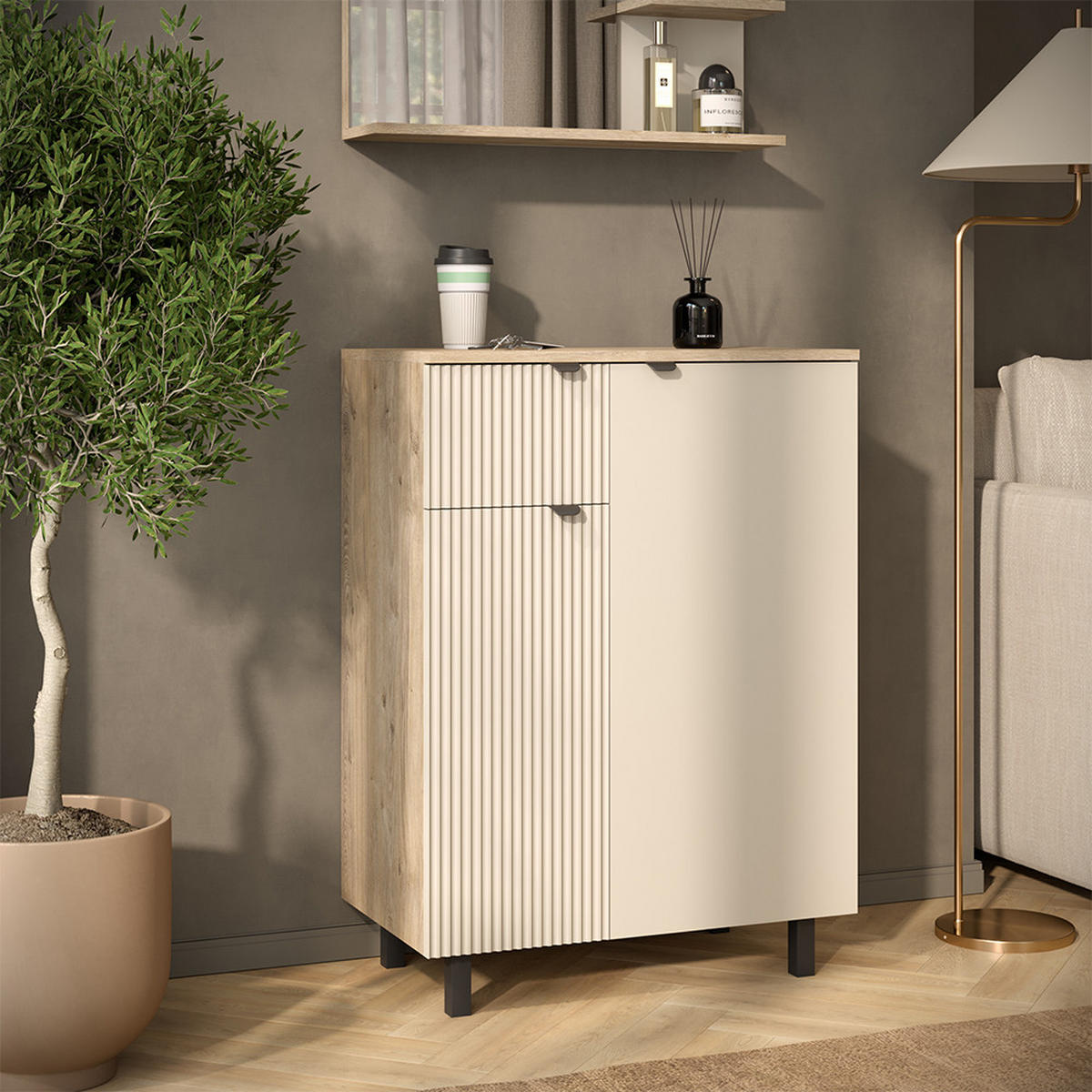 KOMMODE Puerto, Eiche/Cashmere, 69 x 95 cm - Kaschmir/Eichefarben, Holzwerkstoff (69/95/40cm) - Vicco