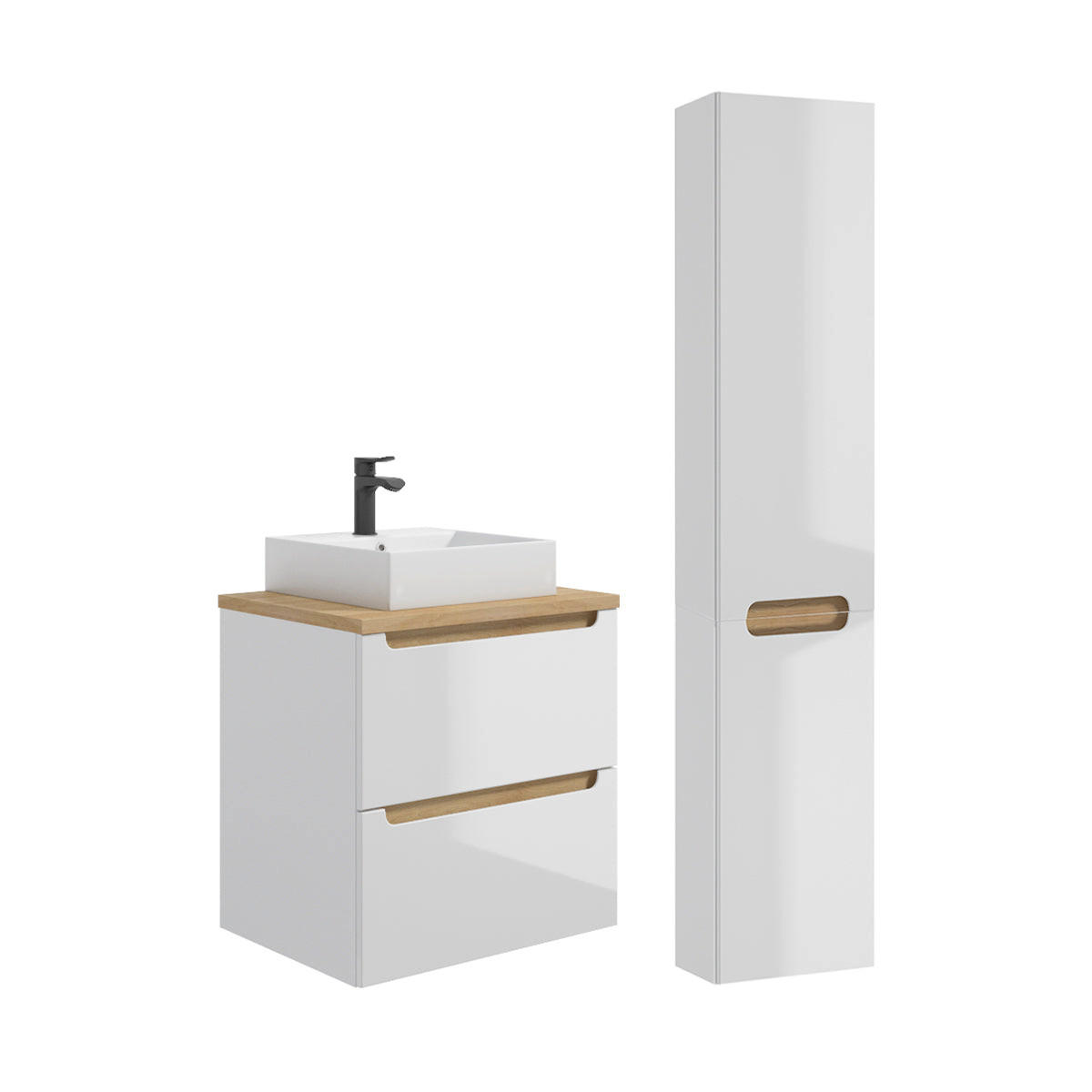 BADMÖBEL 60cm Livia 2er-Set Weiß - Weiß, Holzwerkstoff (60/62.5/46cm) - Petits-meubles