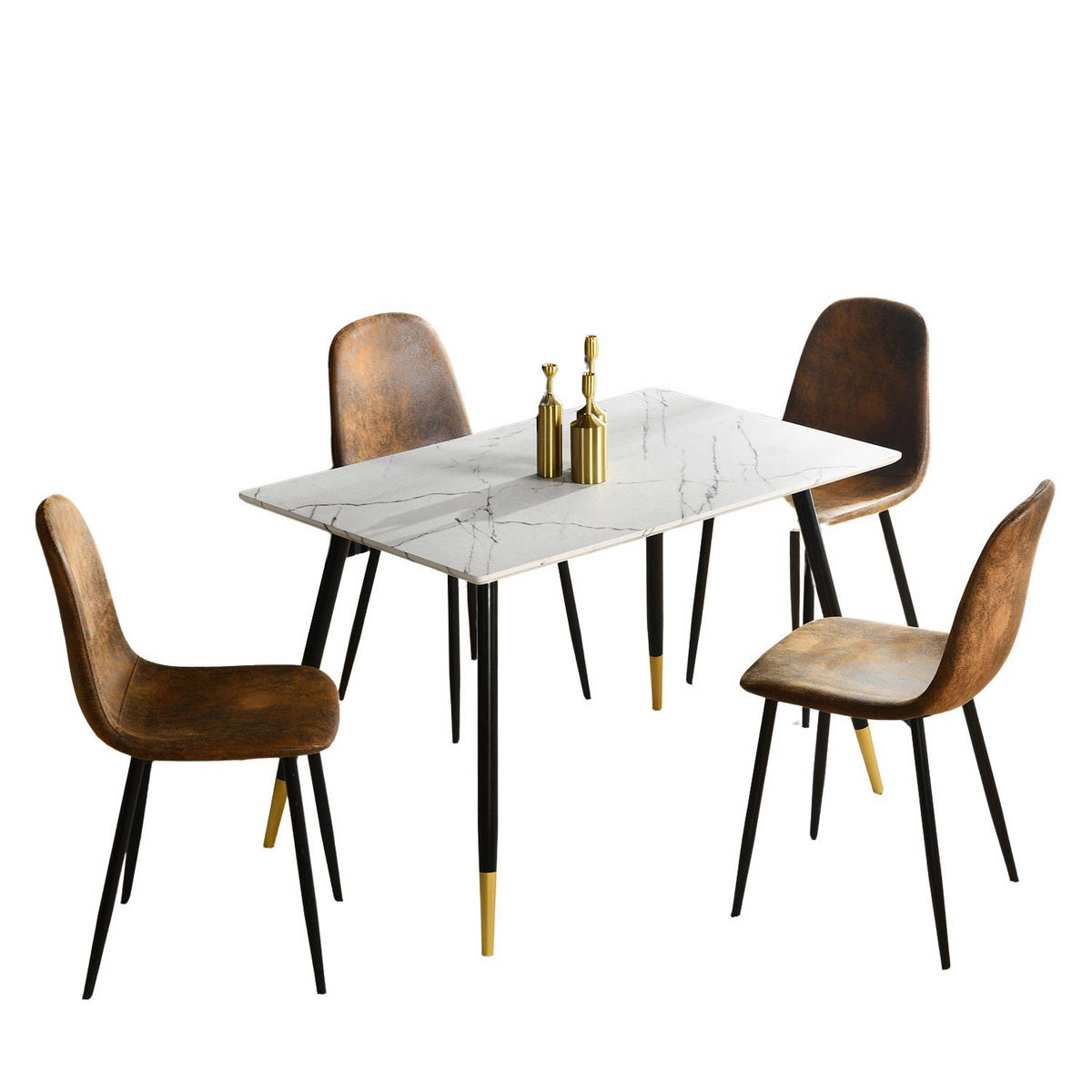ESSTISCH SET weiß und braun - Braun/Weiß, Holzwerkstoff/Metall (70/75/110cm) - Urban Meuble