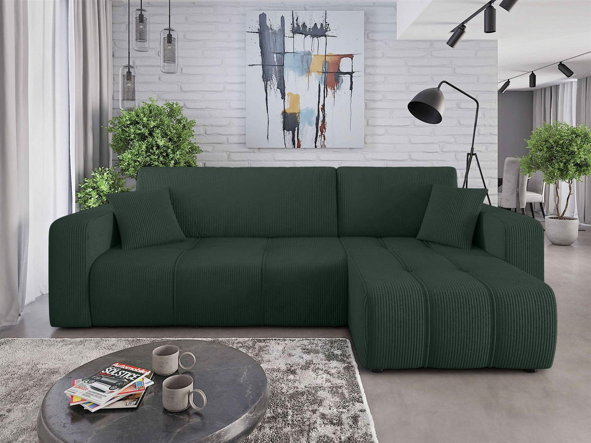 ECKSOFA Dagny Mit Schlaffunktion - Grün, Holzwerkstoff/Textil (248/146cm) - Fun Möbel