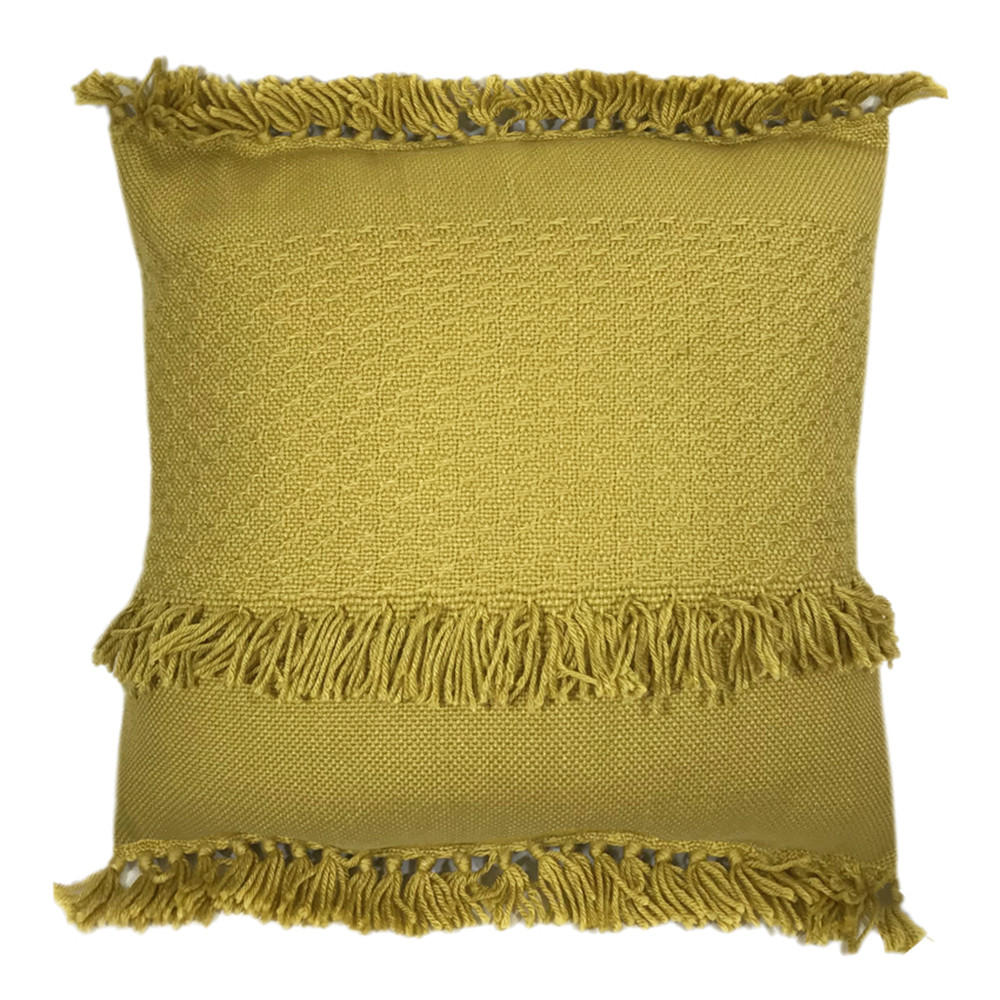 DEKOKISSEN Fransen Senffarbe 50x50 - Gelb, Textil (50/50/12cm) - Malagoon