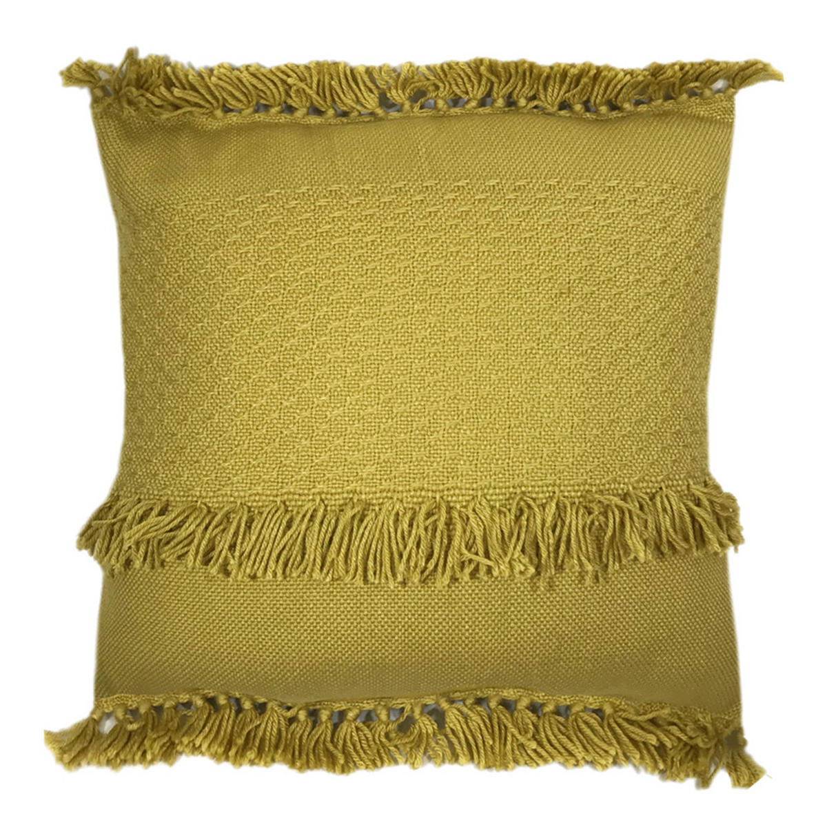 DEKOKISSEN Fransen Senffarbe 50x50 - Gelb, Textil (50/50/12cm) - Malagoon