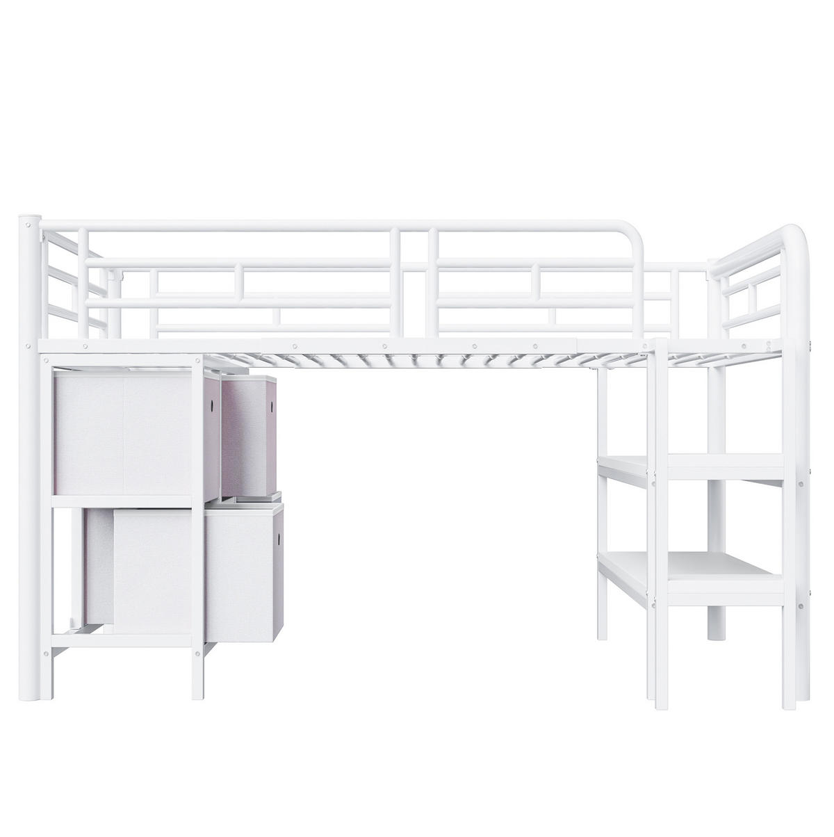 PATROVÁ postel 90/200 cm bílá s úložným prostorem a širokými kovovými schody - bílá, kov (90/200cm) - OKWISH