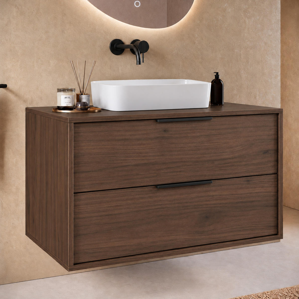 WASCHBECKENUNTERSCHRANK Livorno 2 Schubladen Walnuss Braun - 80 x 46 x 46 cm - Walnussfarben, Holz (80/46/46cm) - Badplaats