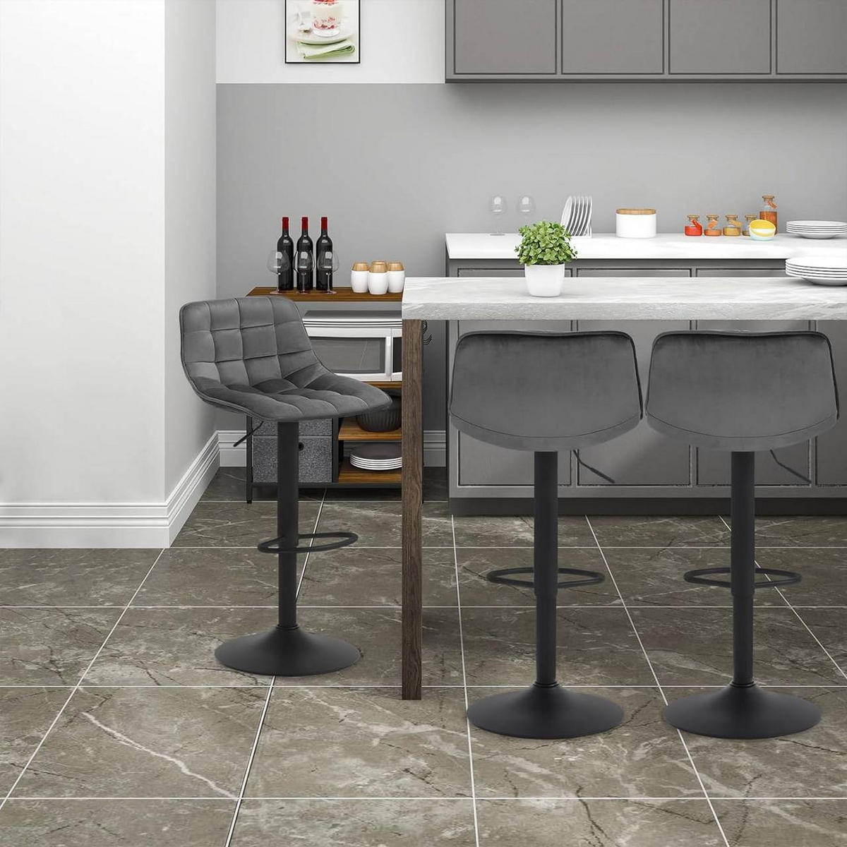 BARHOCKER aus Samt und Metall, Dunkelgrau - Dunkelgrau/Schwarz, Textil/Metall (42.5/82.5/38.5cm) - Woltu