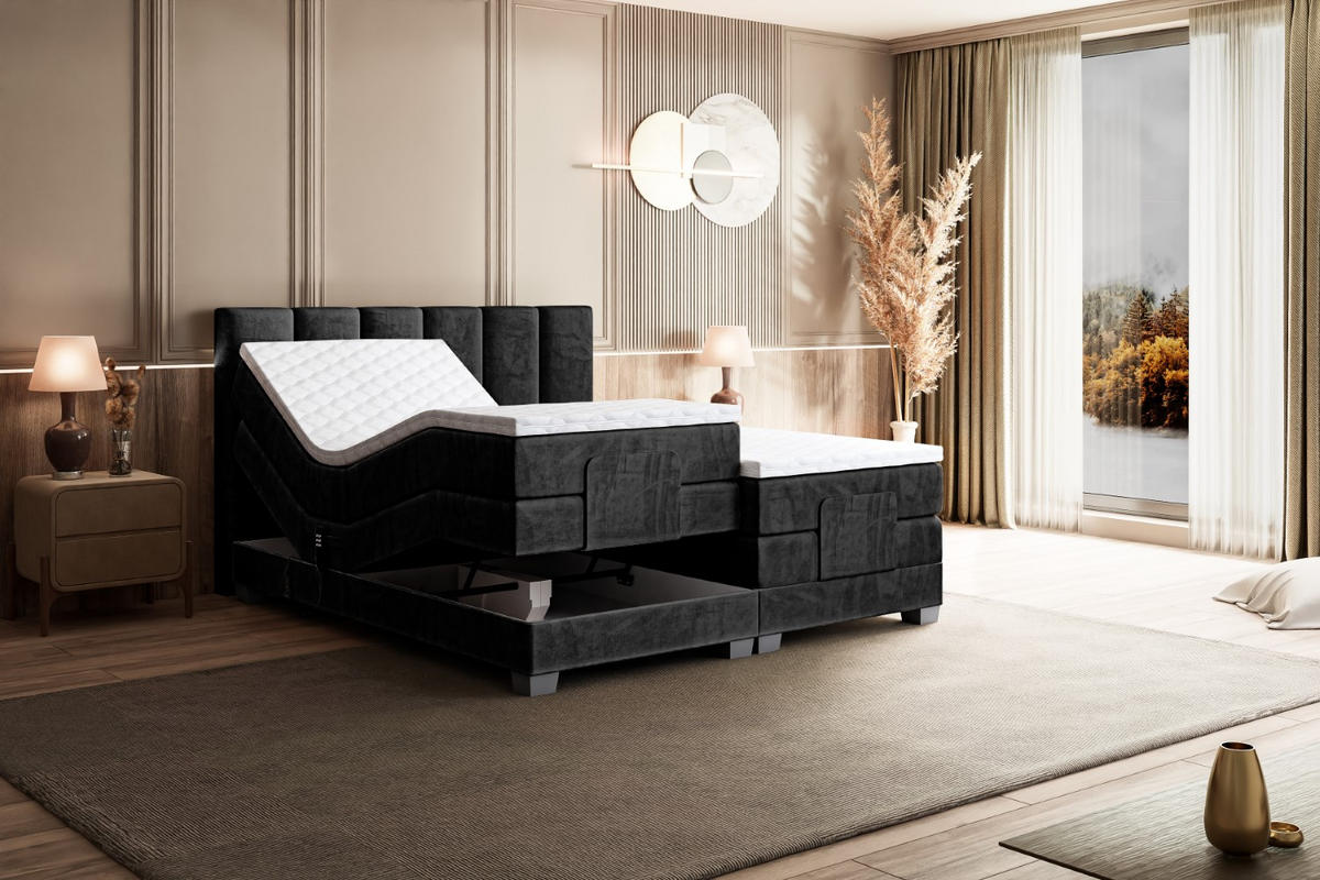 BOXSPRINGBETT elektrisch verstellbar mit 2 Matratzen H4/Taschenfederung AMEL EL 200 x 200 Schwarz - Schwarz, Holzwerkstoff (207/200cm) - ALTDECOR