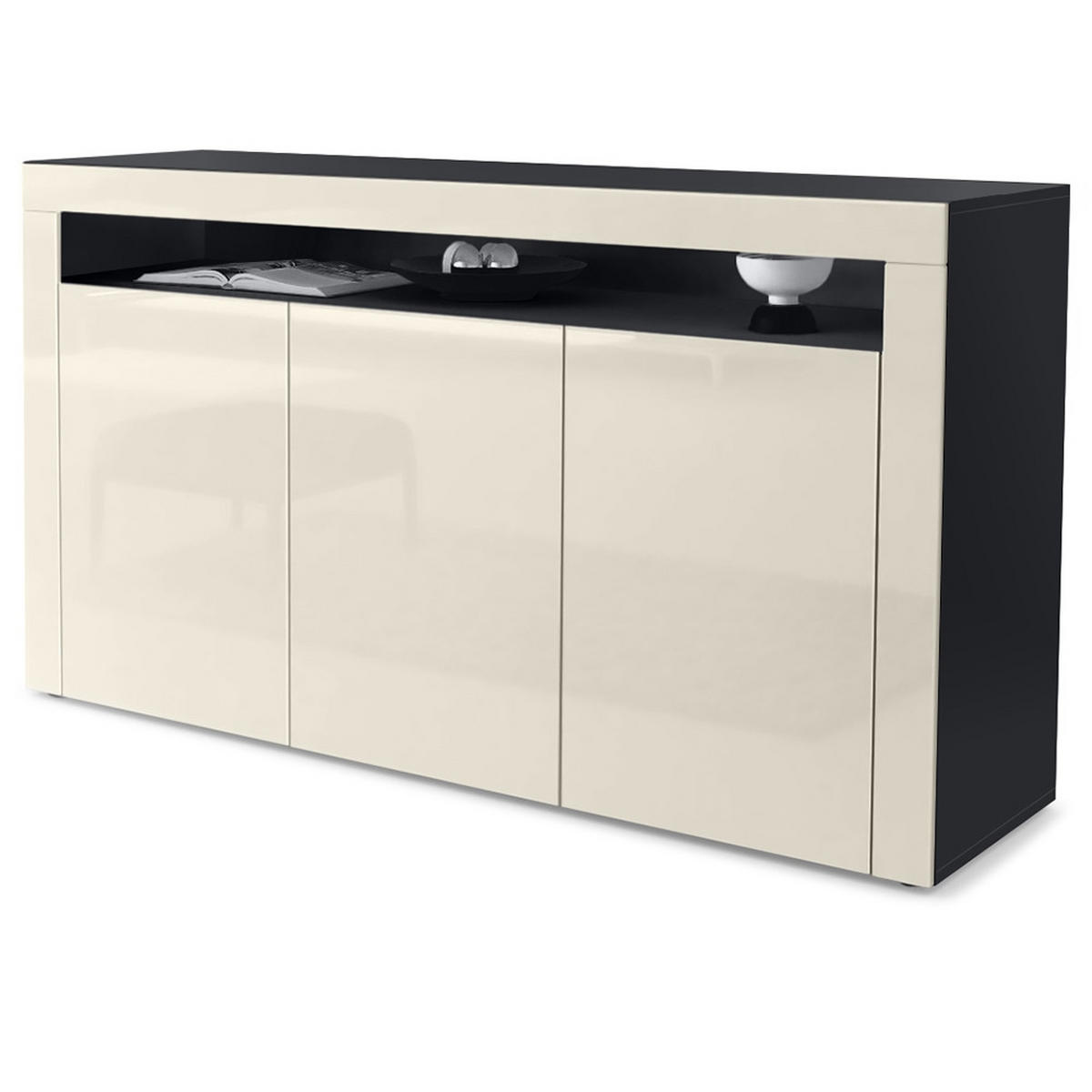 SIDEBOARD Valencia Creme Hochglanz / Creme Hochglanz - Creme, Holzwerkstoff (155/92/40cm) - Vladon