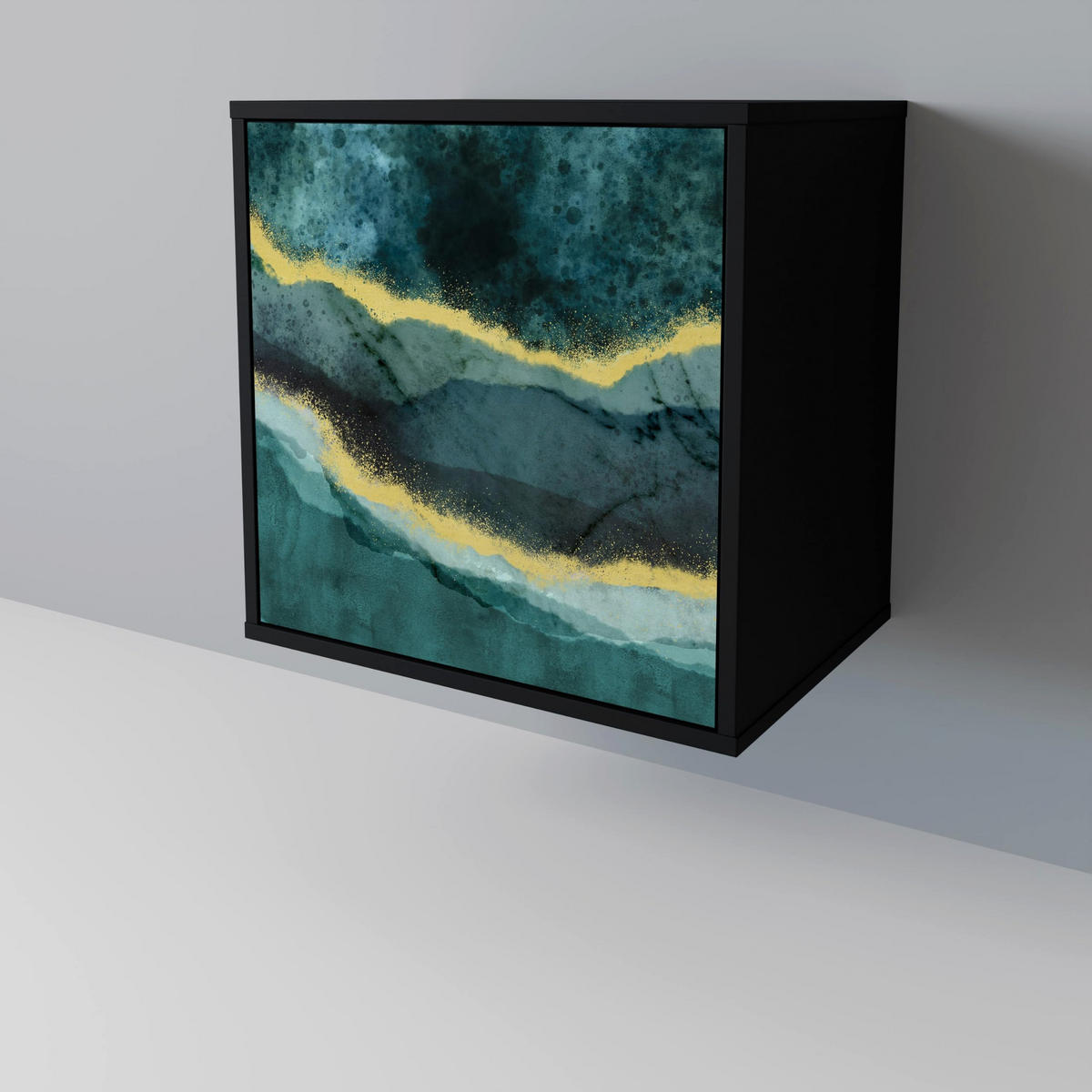 SIDEBOARD GOLDRUSH ODYSSEY, Schwarz, 57,5x42x67,5 cm, Schwarze Metall-Rahmenfüße - Multicolor/Schwarz, Holzwerkstoff/Metall (57.5/67.5/42cm) - SpaceRebels