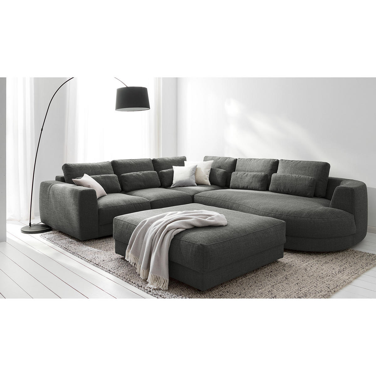 POLSTERHOCKER - Schwarz/Grau, Kunststoff/Textil (105/38/117cm) - home24