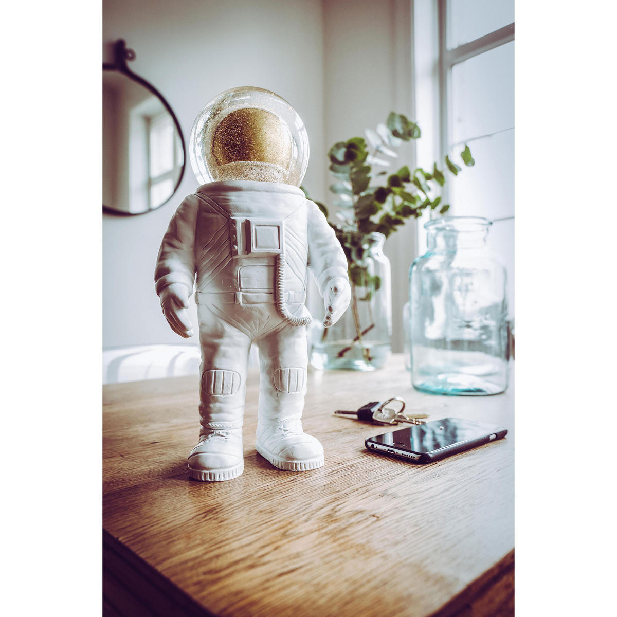 SCHNEEKUGEL Summerglobe The Astronaut, Glas, Polyresin, Weiß, Golden, 17 cm - Weiß, Glas (8/18/9cm) - Donkey Products