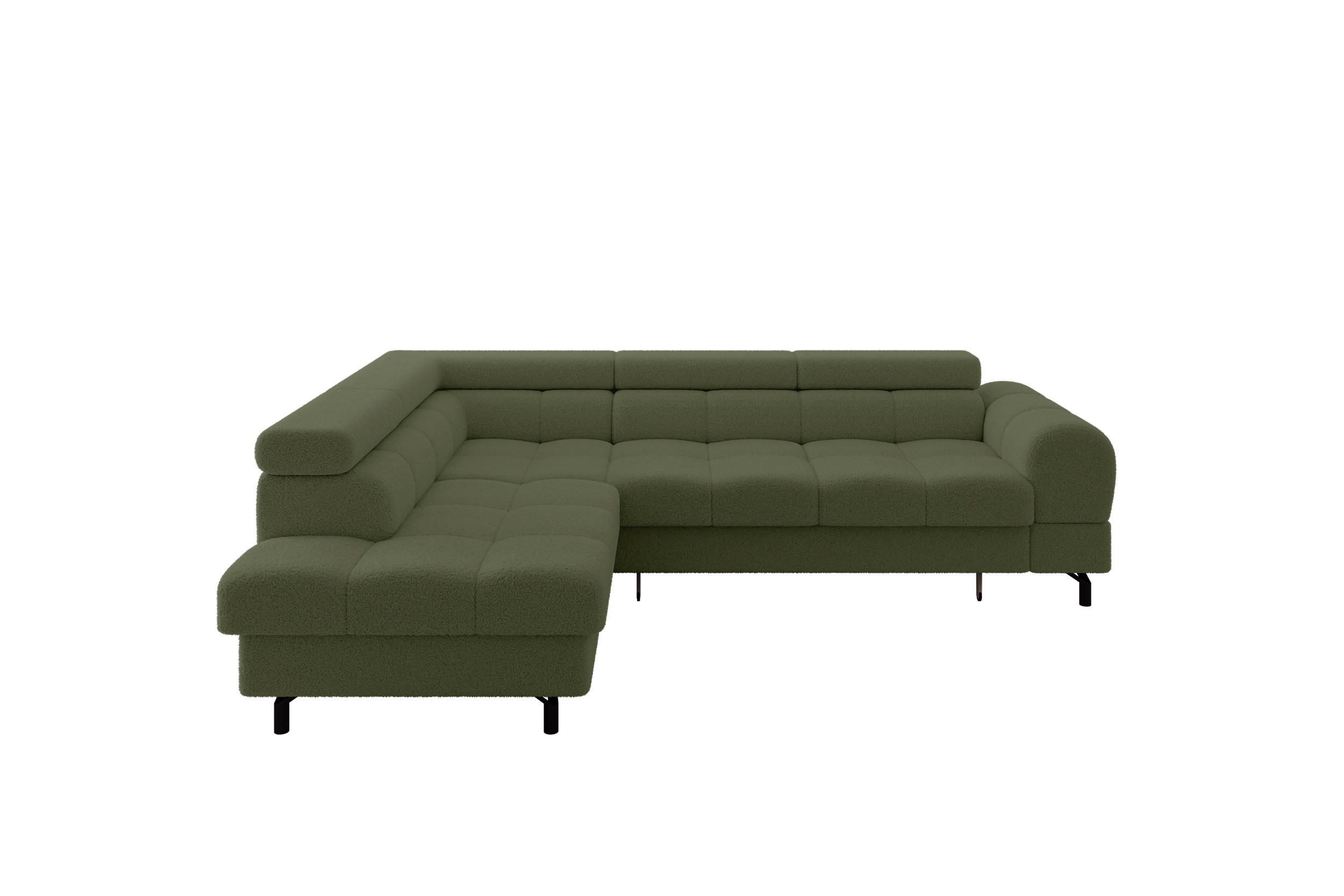 ECKSOFA mit Schlaffunktion Ottomane Links LUMA-L 272x203x70 Grün Bouclé - Smaragdgrün/Schwarz, Holzwerkstoff/Kunststoff (272/203cm) - ALTDECOR