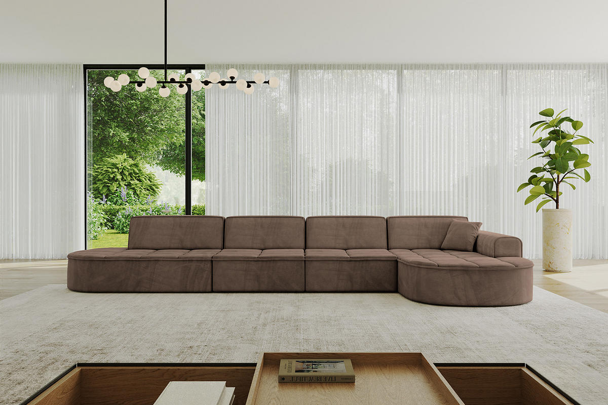 ECKSOFA Ottomane Rechts TARO-L3 - 413x171x79,5 cm Braun - Braun, Holzwerkstoff/Textil (413/171cm) - ALTDECOR