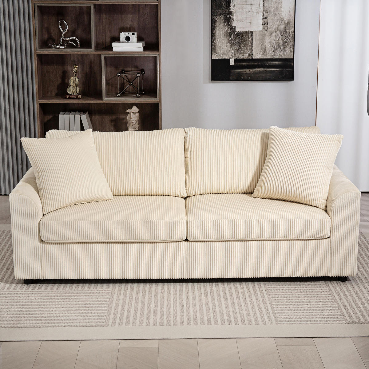 3-SITZER-SOFA Polyester Cremeweiß - Creme, Kunststoff (80/88/212cm) - HOMCOM