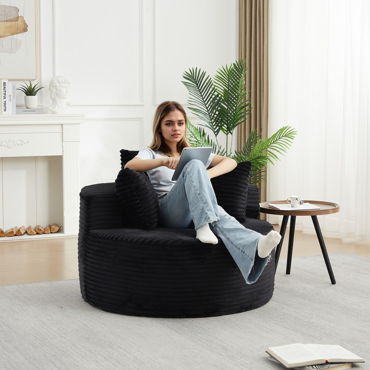 SESSEL DE-34516 minimalistisch mit 3 Kissen Schwarz - Schwarz, Textil (110/82/110cm) - ComfortXL