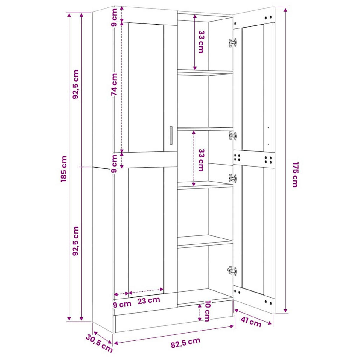 VITRINENSCHRANK Weiss 82,5/30,5/185 Cm Holzwerkstoff - Weiß, Holzwerkstoff (30.5/185/82.5cm) - vidaXL