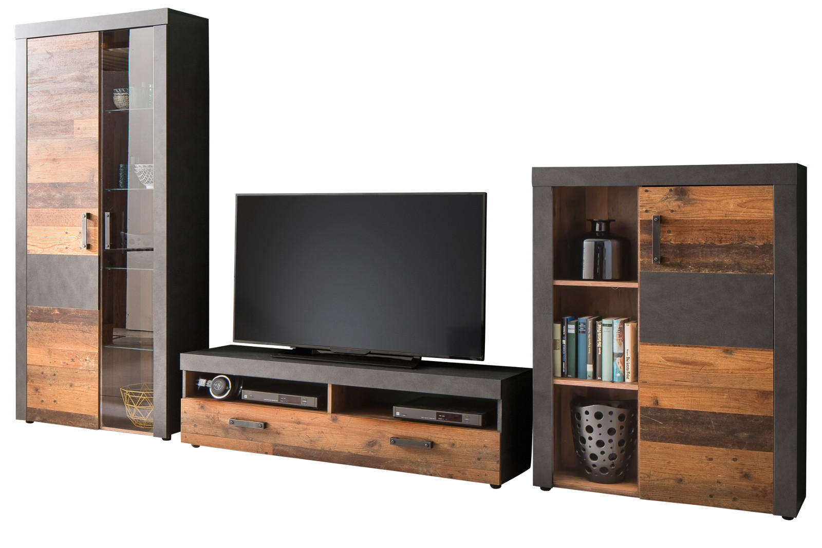 Top.Furn Wohnwand Braun, Grau 343x189x40 cm