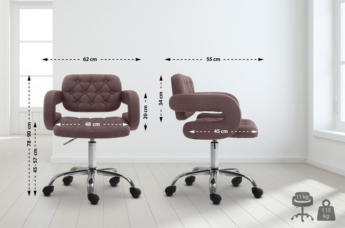 DREHSTUHL Stoff braun - Chromfarben/Braun, Textil/Metall (62/78/55cm) - CLP