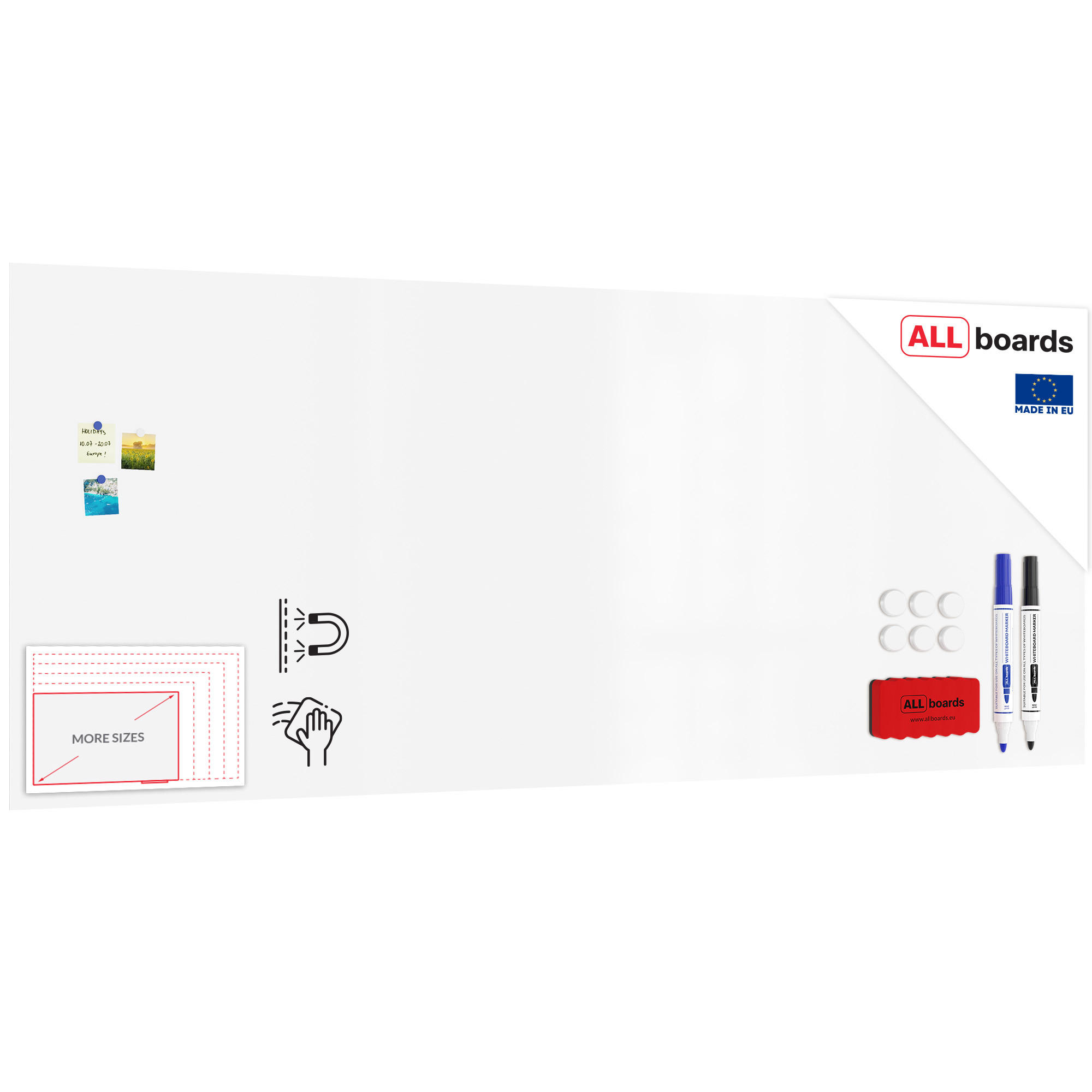 MAGNETPLATTE rahmenloses SLIMboard - Magnetisches trocken abwischbares Whiteboard 300x120 cm - Weiß, Metall (300/120/0.3cm) - ALLboards