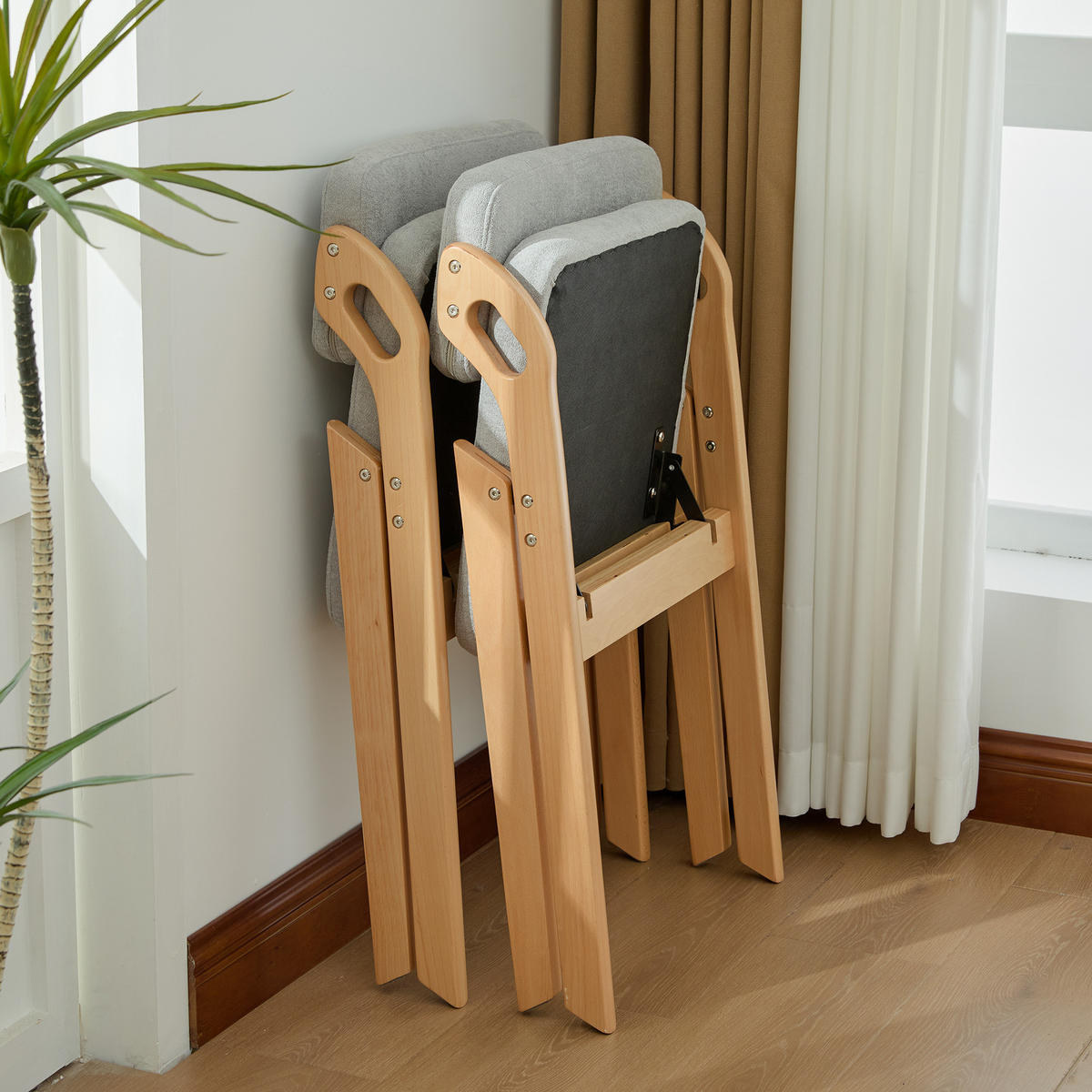 KLAPPSTUHL DE-36858 4er-Set mit Buchenholzgestell Grau - Grau, Holz (52/77/59cm) - ComfortXL