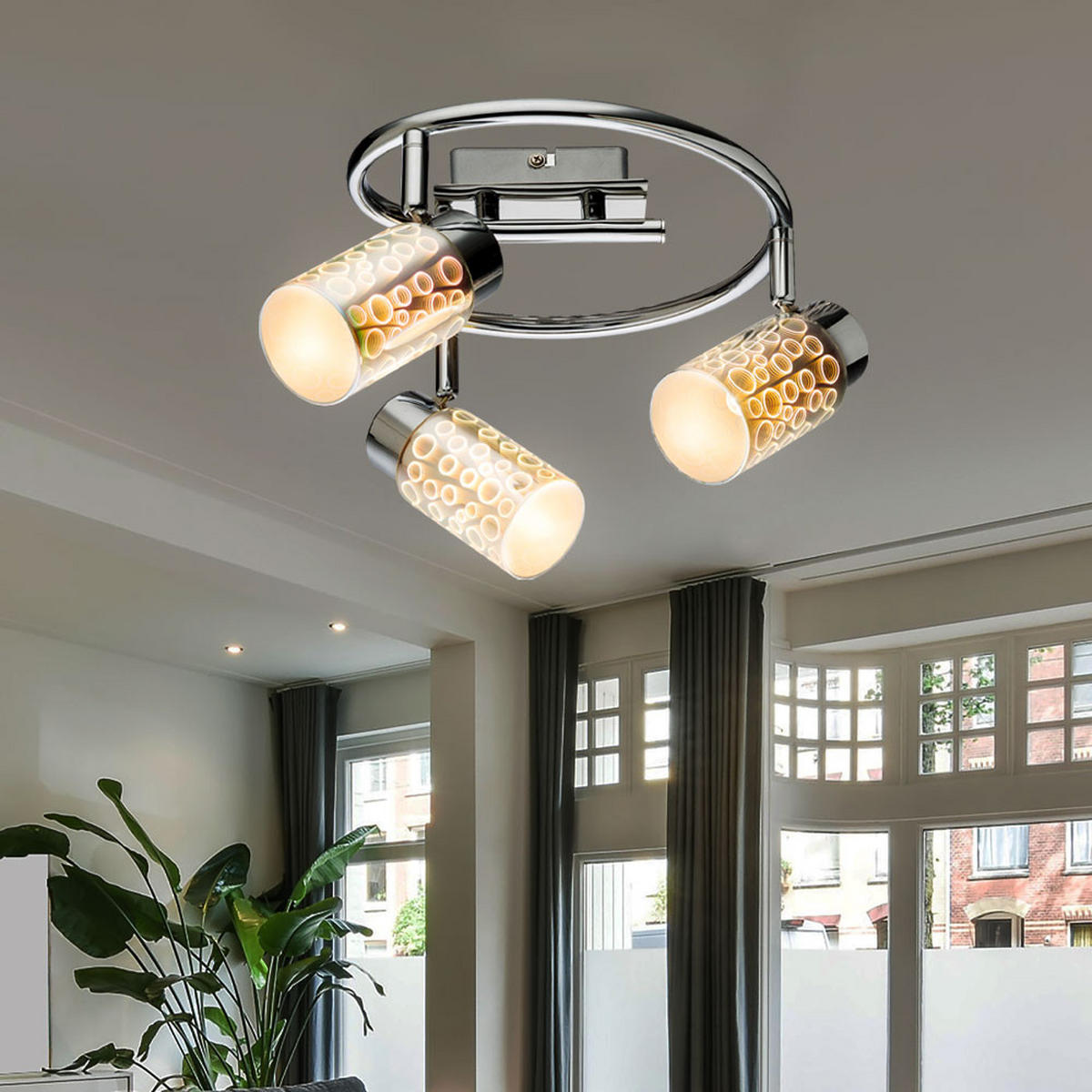 LED DECKENLEUCHTE OKU Silber 3D Effekt - Silberfarben, Glas (25/25/15cm) - Globo Lighting