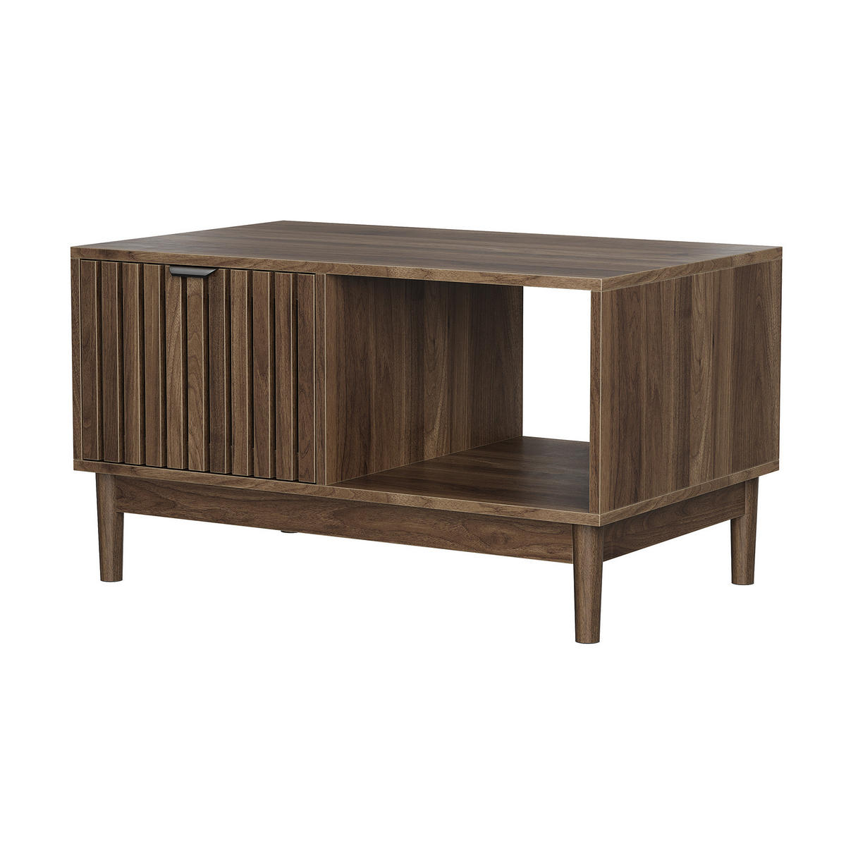COUCHTISCH holzoptik & gitter-design mit schublade & offenen fächern - Walnussfarben, Holzwerkstoff (50/80/45cm) - Urban Meuble