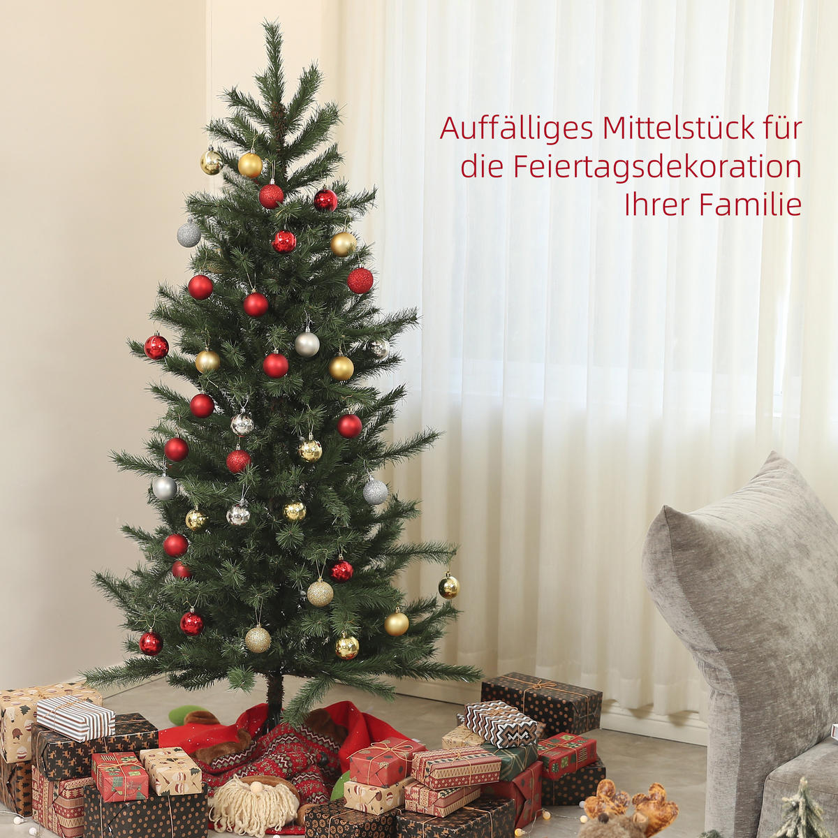 WEIHNACHTSBAUM, 180 cm - Grün, Kunststoff/Metall (180cm) - HOMCOM