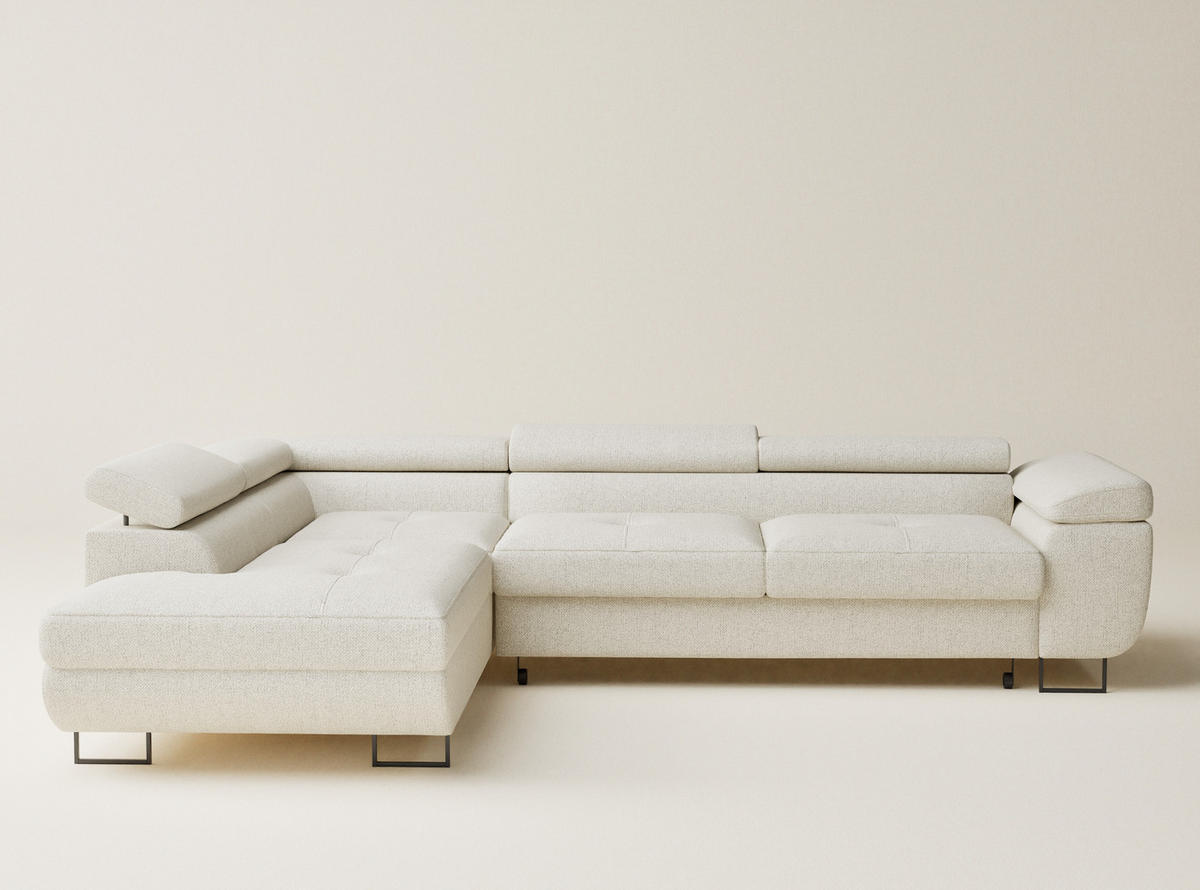 ECKSOFA MIT SCHLAFFUNKTION Concord Creme Webstoff - Creme/Schwarz, Holz/Holzwerkstoff (277/203cm) - Maison de Reve
