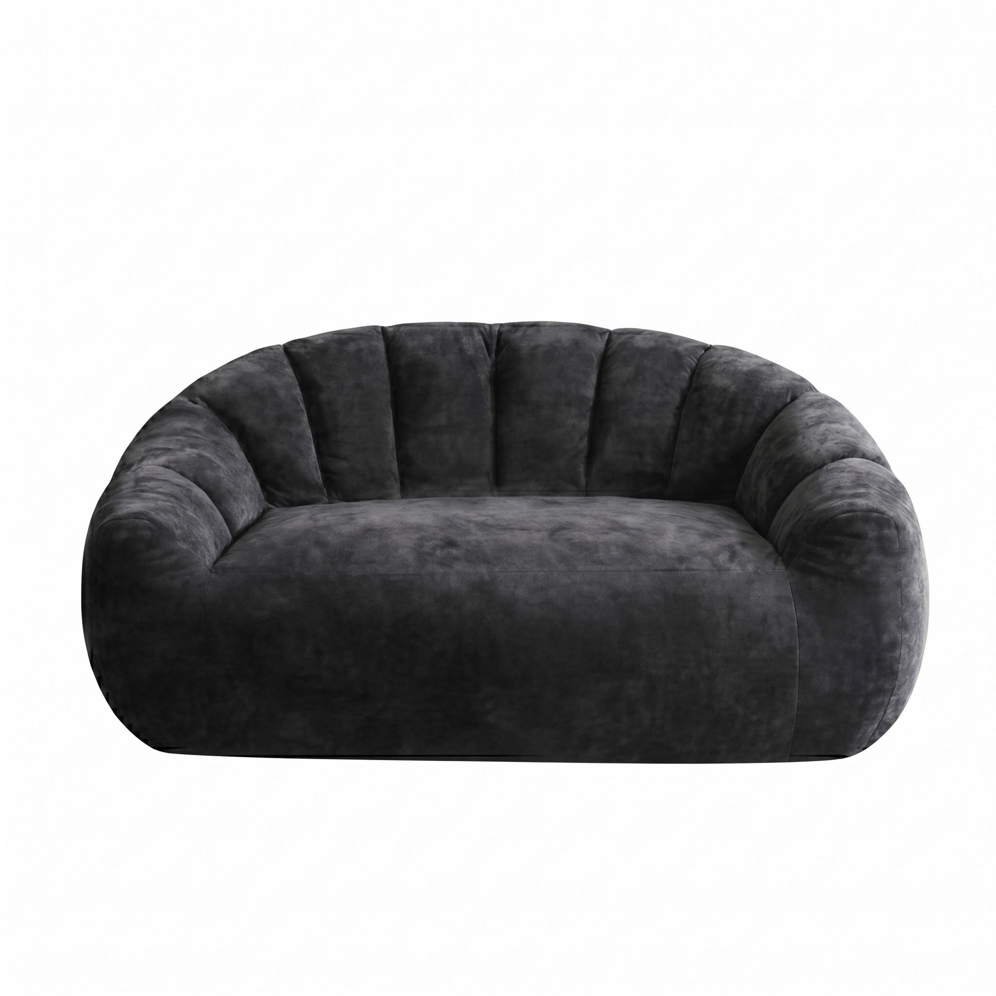2-SITZER SOFA aus Flanell mit skulpturaler Wellen-Rückenlehne - Schwarz, Textil (140/61/98cm) - Urban Meuble