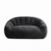 2-SITZER SOFA aus Flanell mit skulpturaler Wellen-Rückenlehne - Schwarz, Textil (140/61/98cm) - Urban Meuble